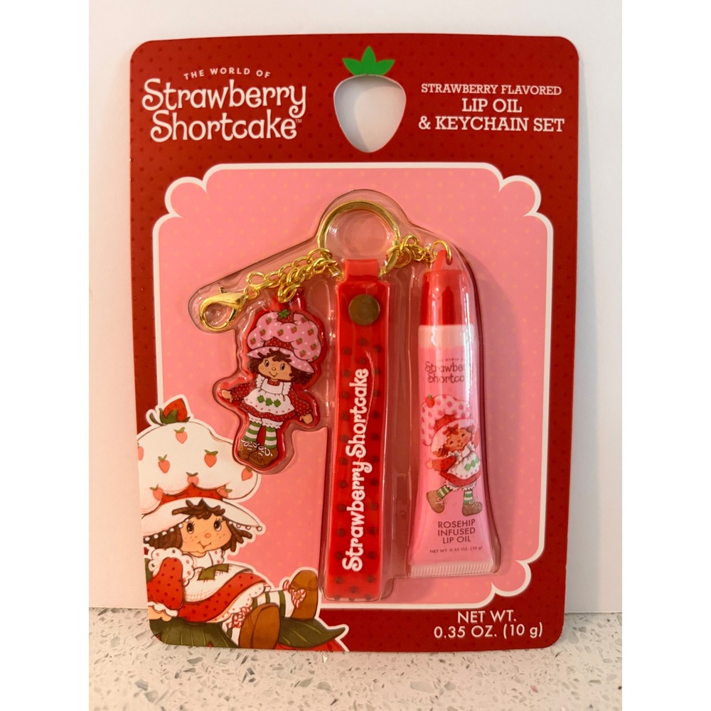 Strawberry Shortcake Lip Oil and Keychain Set Rosehip Infused Strawberry Flavor